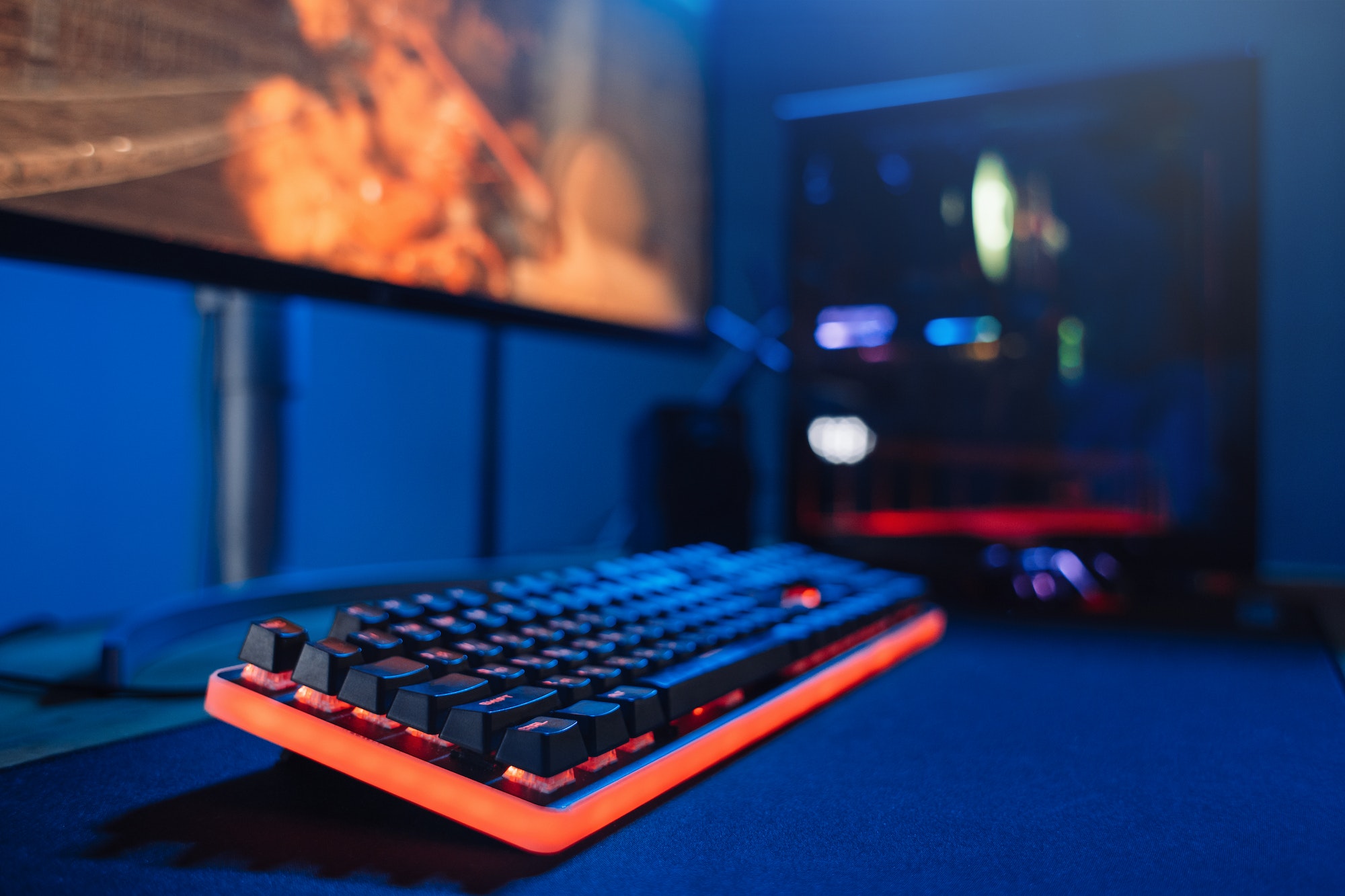 Gamer's equipment for cyber sport in neon light